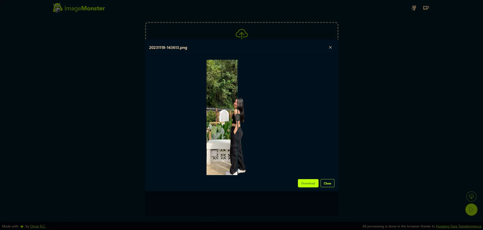 ImageMonster AI background removal interface